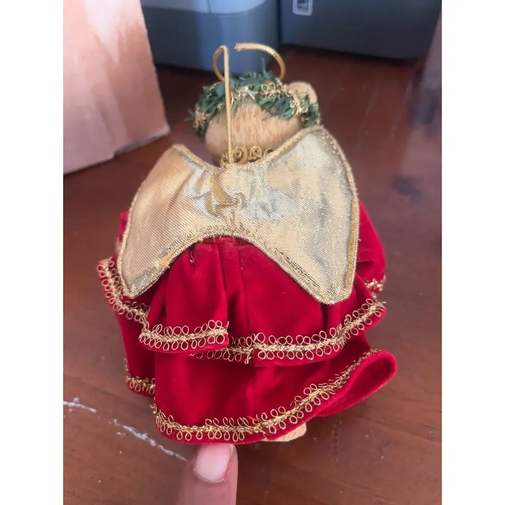 Vintage Christmas Teddy Bear Angel Ornament